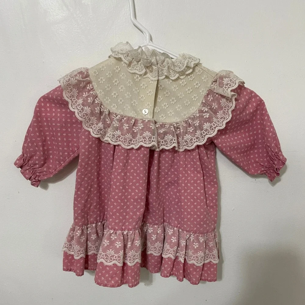 Vintage Pink Floral Lace Ruffle Dress Cottagecore Prairie Long‎ Sleeve Kids 2T